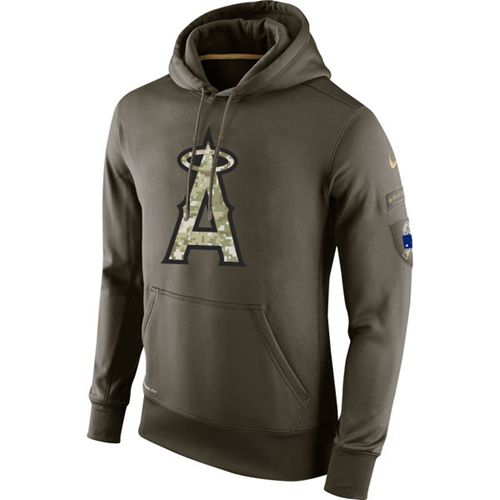 Men's Los Angeles Angels Nike Olive Salute To Service KO Performance Hoodie - Click Image to Close